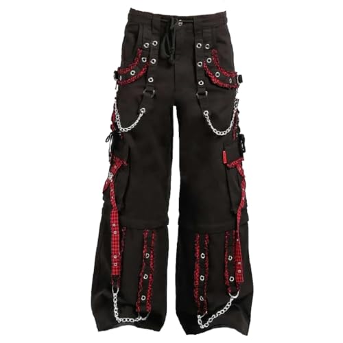 Gothic Bondage Men Black & Red Pant Alternative Punk Rock Emo Trouser Pants Shorts/USA2