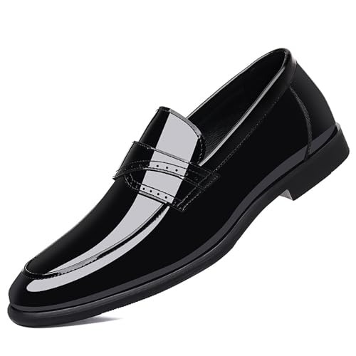Men's Patent Leather Slip On Brogue Loafers Classic Pointed Toe Non Slip Tuxedo Dress Shoes for Party Wedding Business Formal Casual Occasions