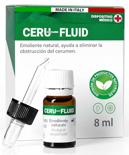 Gotas para Oídos Disuelve Cera 8ml - Ceru Fluid Tratamiento Natural para Tapones de Cerumen - Limpieza y Cuidado Auditivo con Cuentagotas - Producto Hecho en Italia