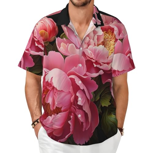 Chemise manches courtes homme confortable imprimé floral pivoine casual