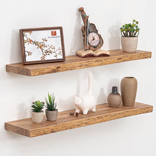 Floating Shelves for Wall, 32" Live Edge Solid Elm Wood Floating ...