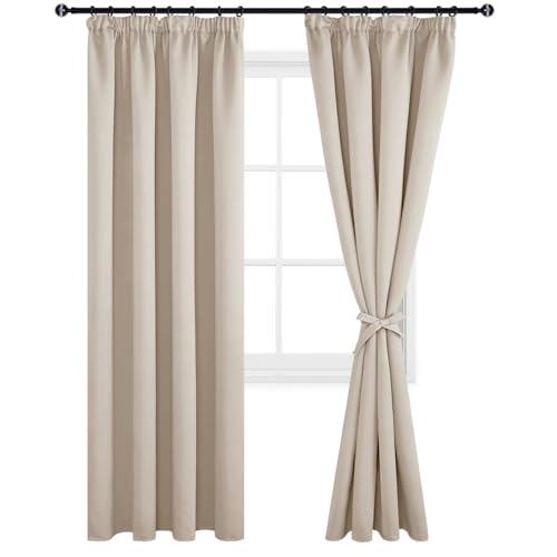 DWCN Pencil Pleat Curtains Blackout Curtains for Bedroom Thermal Insulated Room Darkening Curtain for Living Room 46 x 90 inch Length