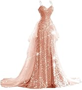 Sequin Mermaid Prom Dresses for Women 2024 2 Piece Spaghetti Straps Sparkly Tulle Ball Gowns Wedd...