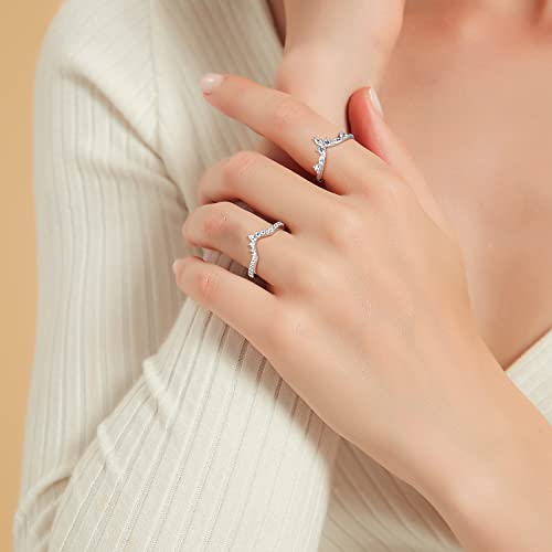 Mameloly Wedding Bands For Women Pear & Round Shaped Stackable Cubic Zirconia Half Eternity Cz Curved Engagement Rings For Her Size 7 #TOP4
