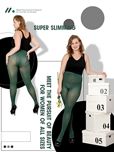 Image of DancMolly Plus Size Tights for Women, Control Top Semi Opaque Nylon Pantyhose High Waist
