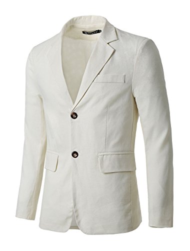 uxcell Men's Notched Lapel Padded Shoulders Two-Button Long Sleeves Blazer White S (US 34)