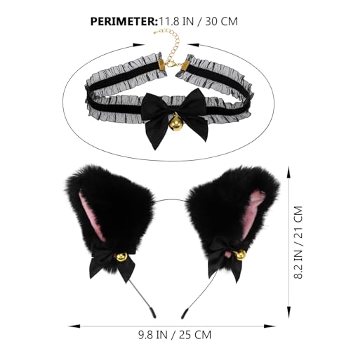 SOLUSTRE Animal Faux Fur Cat Ears Headband with Bells Lovely Black Lace Necklace Collar Perfect Couple Flirting Petplay Kit Set for Halloween Cosplay Party Women Girls Adult - Image 3