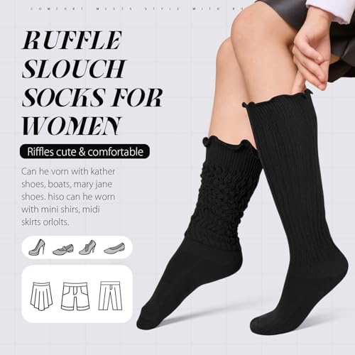 Sintege Ruffle Slouch Socks for Women Soft Scrunch Knee Boot High Socks with Ruffle Trim 80s 90s Neon Women's Sock for Party4