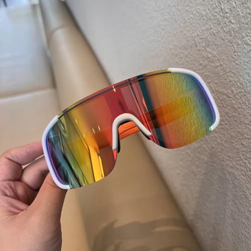 Image of Windproof Wraparound Shield Sports Sunglasses for Men Women Stylish | UV Protected Durable Mirrored Cricket Driving Cycling Riding Goggles | Anti Glare Cooling Shades