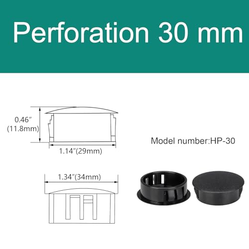 Image of Baomain 25-Pack Plastic Hole Plugs Black 1-3 /16 inch (30mm) Locking Hole Plugs HP-30 Snap-in Panel Covers for Furniture, Cabinets & Automotive