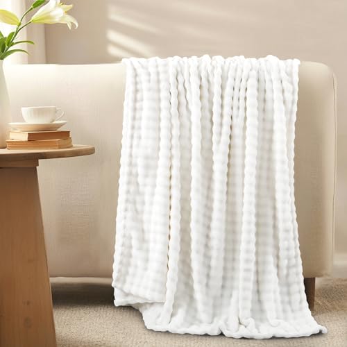 RUIKASI Bubble Decke Kuscheldecke Flauschig Weiß - 150x200cm Sofadecke & Couchdecke aus Plüsch, Warme Fleece für Wohnzimmer Deko Blanket… – Ansicht 3