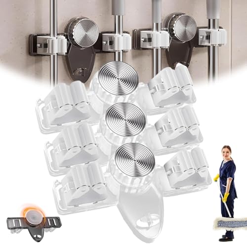 Broom Holder Mop Hanger Wall Mount, No Punching Required Suction Cup Broom Hanger Organizer, Adjustable Rack Removable Mop Clip, For Bathroom, Kitchen, Garage, Laundry Room (Transparent, 3Pcs)