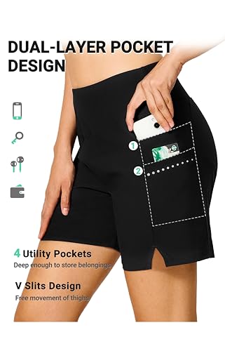 BVVU Women's 5" High Waisted Swim Board Shorts with Pockets Liner Tummy Control UPF50+ Quick Dry Beach Swimsuit Bottoms4