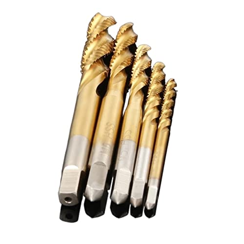 5pc Metric HSS Ti Extrusion Taps M3 to M8 Spiral Fluted Screw Thread Taper Taps Set Machine Titanium-Coated Taps MINGPING