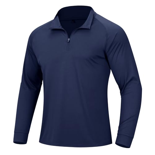 Herren UV Shirt UPF 50+ 1/4 Reißverschluss Leicht Atmungsaktiv Langarm Rashguard Sportshirt Running Top Stehkragen Laufshirt Gym Jogging Trainingsshirt (LG XL)