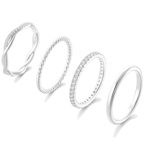 KMPTACDN Silver Stackable Rings for Women Non Tarnish Dainty Sterling Silver Stacking Thumb Rings Set Cubic Zirconia Stack Thin Ring Trendy Statement Promise Wedding Bands Rings for Women Size 5-10