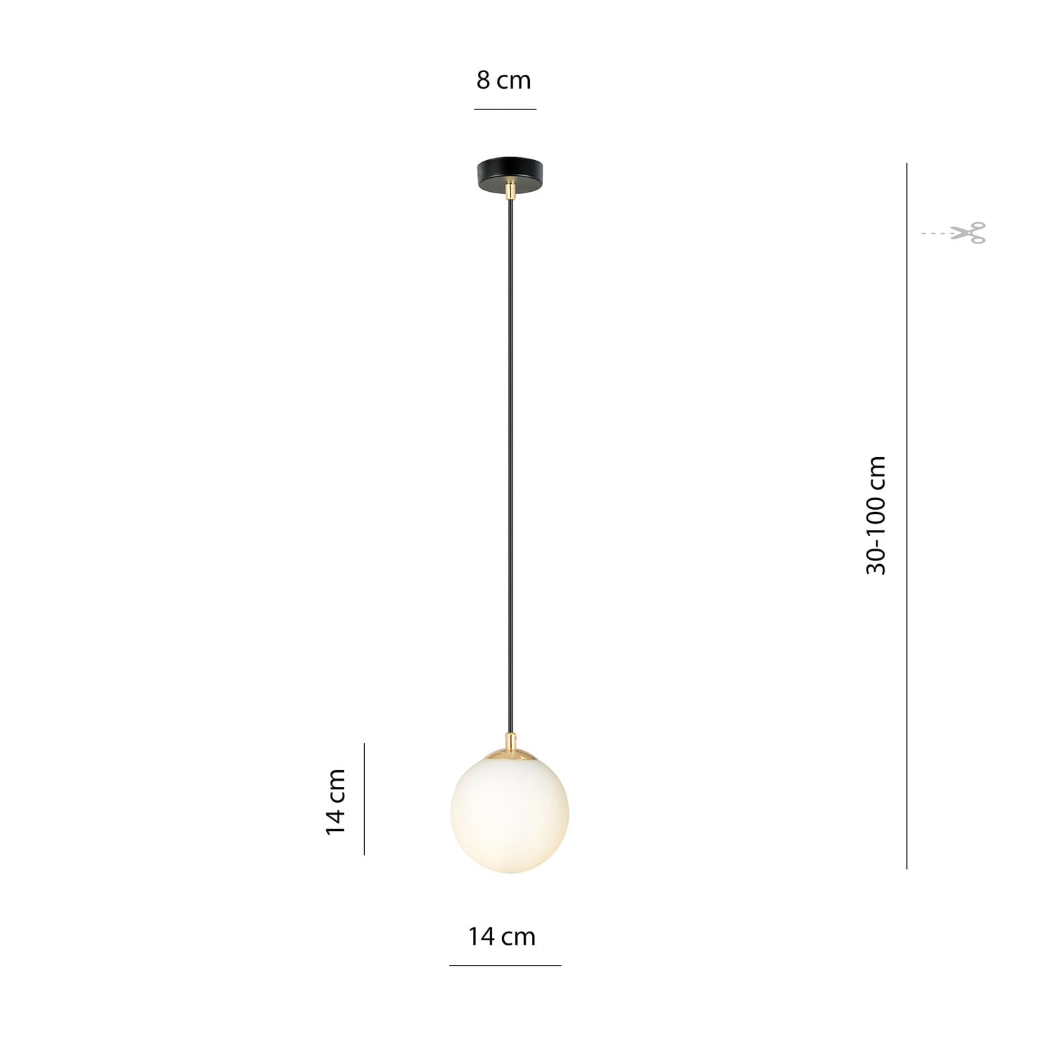 Sospensione Contemporanea 1 Luce In Acciaio Nero/Oro Sfera Vetro Bianco