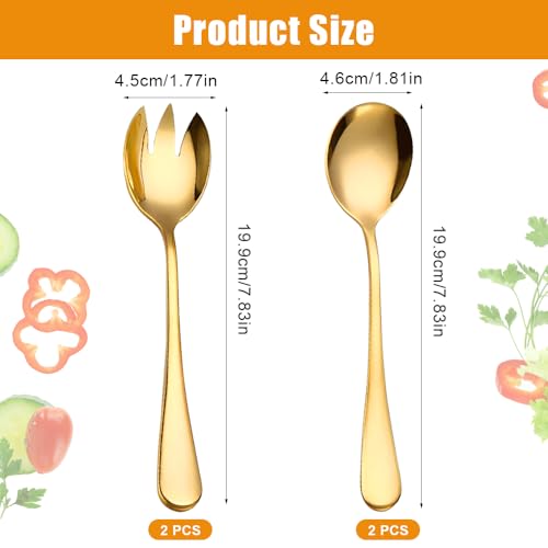 Miniatura 2 de 2 Set De Cubiertos Para Ensalada Acero Inoxidable, Cucharas Y Tenedores Para Ensalada, Cucharas De Ensalada Con Asas, Cubiertos Para Ensalada Pulido, Apto Para Lavavajillas, Para Cocinas Fiestas Oro