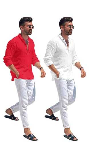Image of Combo of Men Solid Cotton Blend Straight Kurta Shirt Pack of 2