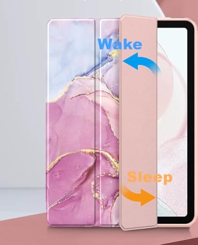 Image of ProElite Cover for Samsung Galaxy Tab S10 Lite 10.9 inch / Tab S9 FE 10.9 inch /Tab S10 FE /Tab S9 11 inch Cover Case, Smart Flip Case Cover with S Pen Holder, Marble Rose Pink [Transparent Back]