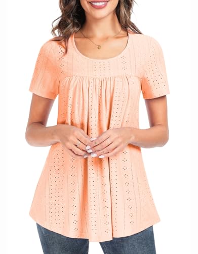 Women's Tunic Tops Loose Fit Short Sleeve Shirts Crew Neck Summer Casual Tops2