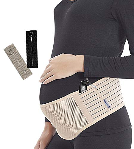 Preisvergleich Produktbild Neuheit - Schwangerschaftsgürtel - Bauchband Schwangerschaft - Schwangerschaftsgurt verstellbar - Bauchstütze atmungsaktiv - Bauchgurt Schwangerschaft - Umstandsmode - mit Hosenbunderweiterung (Beige)