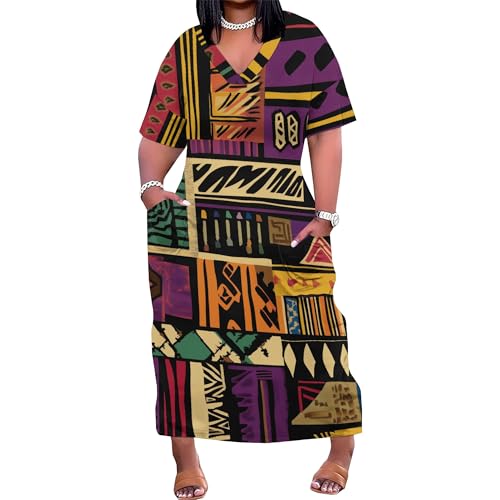 Image of SUZONANA Plus Size Dresses for Curvy Women African Print American Dress Summer Outfits Casual Loose with Pocket