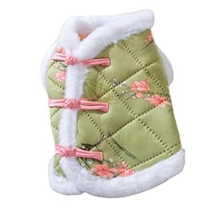 Dog Fleece Jacket Tang Suit Plush Dog Vest Tshirt Pet Clothing Female Dog Clothes Pet Winter Sweater Dog Pjs Dog Christmas Outfit New Year Dog Buttons Costume Apparel Green M