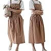 Women Cotton Linen Cross Back Apron with Pockets for Gardening Works Pinafore Dress Women Cotton Linen Cross Back Apron with Pockets for Gardening Works Pinafore Dress