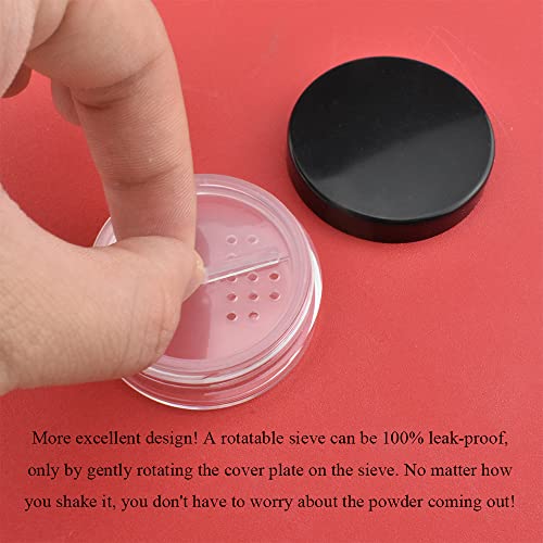HAHIYO 4Pcs 10ml/0.34oz Plastic Empty Travel Powder Container Small Loose Powder Compact Case Makeup Cosmetic Jar Refillable Powder Box No Leak Powder Holder with Rotatable Sifter and Black Screw Lid - Image 4