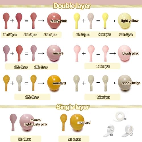 Image of Dusty Pink Yellow Balloon Arch Kit Double Stuffed, Mauve Pink Mustard Light Yellow White Sand Balloon Garland for Baby Shower Birthday Bee Groovy Boho Rainbow Sunshine Party Decoration