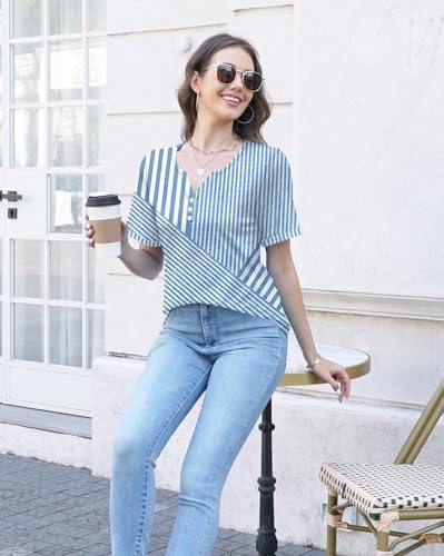 Womens Summer Tops Short Sleeve Boho Floral Shirts Loose Tunics Blouses4