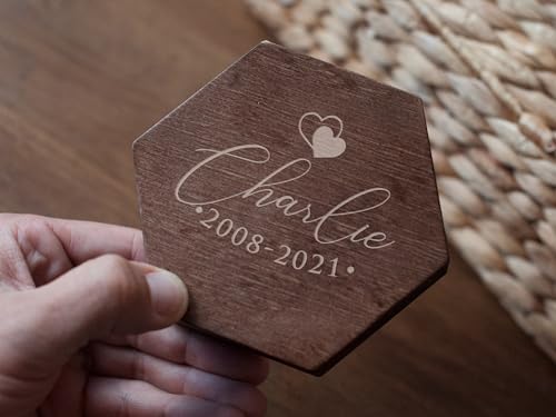 Image of Personalized Pet Hair Keepsake Box for Dog and Cat Fur - Engraved Wood Memorial Box - Unique Customized Gift for Loss of Furry Friend Wooden (Dark Diamand Wood Lid)