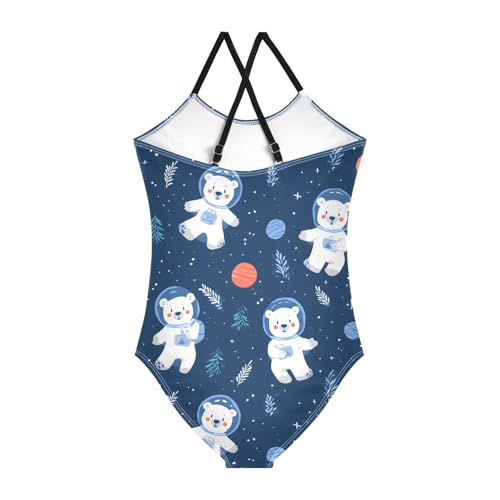 Girls Swimsuit Astronaut White Bear Grass Pattern One Piece Swimwear2