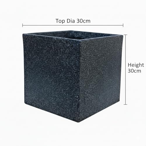 Image of Harshdeep Roto Pots - Quebec Square - Highly Durable, Lightweight UV Protected Planter for Indoor Outdoor Home Balcony Garden Decor, Stone Finish (Midnight Stone, Medium)