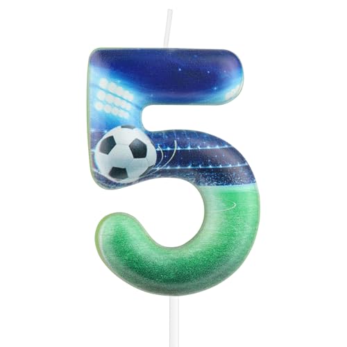 Football 5th Birthday Candles for Cake,5th Birthday Decorations for Boy,Soccer Number 5 Candle for Football Themed Party Decorations,Soccer Candles for Boys Men Ball Party Celebration Supplie