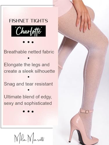Image of Mila Marutti Fishnet Tights for Women | Black Fish Net Stockings | High Waist Fishnet Pantyhose Multiple Colors