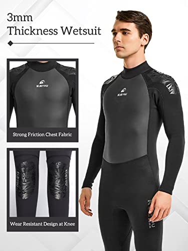 Foto von Owntop Neoprenanzug Herren Damen 3mm Neopren - Lange Ärmel Einteiliger Taucheranzug, UV-Schutz Stretch Badebekleidung Tauchhaut für Tauchen Surfen Schwimmen Schnorcheln Wassersport, Herren Schwarz S