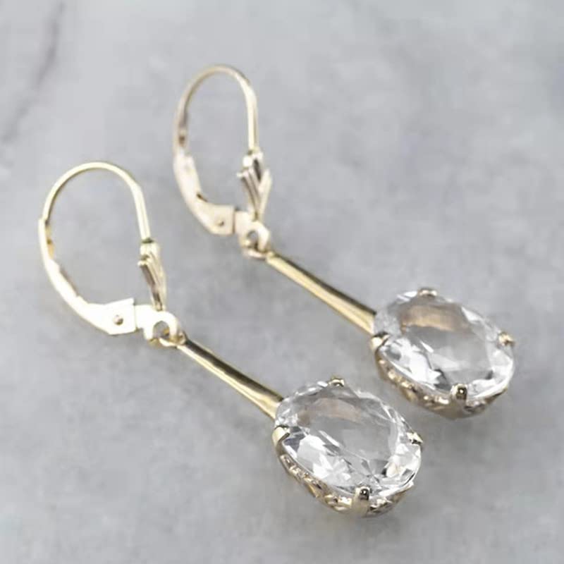 Pierced Earrings，Women's Earrings，Ear Studs，Women' White Sapphire Diamond Earrings Women Moissanite Crystal Drop Earrings Bridal Engagement Jewelry Fashion Sophisticated (Metal Color : Gold-color)