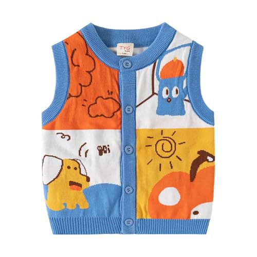 Girls Boys Cute Pattern Sweater Vest Button Down V Neck Sleeveless Knit Waistcoat Kids Fall Winter Outerwear for 1-8 Years
