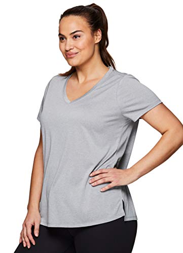 RBX Active Women's Plus Size Heathered Mesh Yoga Workout T-Shirt Mesh Grey 2X
