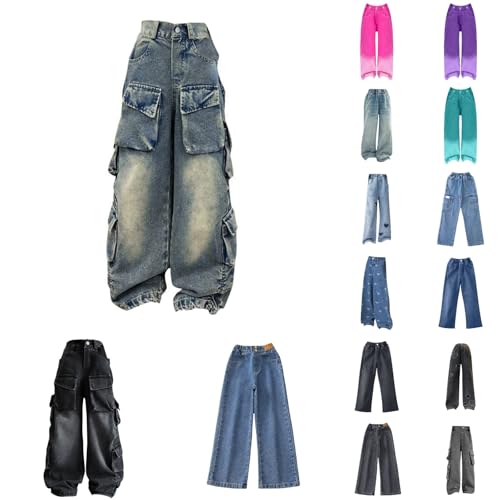 Betadog Girls Cargo Pants Parachute with Pockets Drawstring Elastic Kids Baggy Pants Hip Hop Youth 8-14 Years