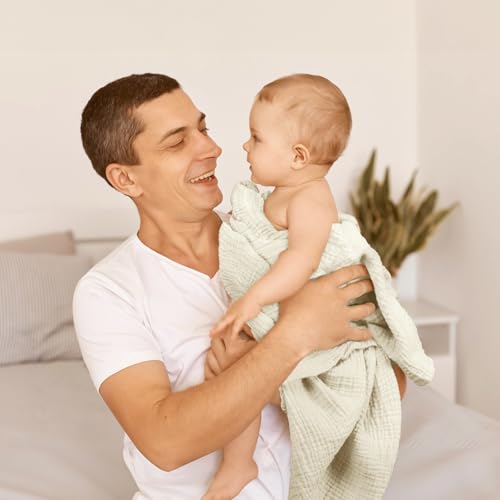 Image of lulumoon Muslin Swaddle Blankets for Baby: Cotton & Soft Receiving Blanket for Newborn with Flower Printed- Neutral Gift for Baby Shower 2pack(GreenDaisy)