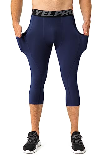 3 Pack Men's 3/4 Compression Pants With Pockets Workout Dry-Fit Baselayers Underwear Tights Sport Running Leggings Capri #TOP5