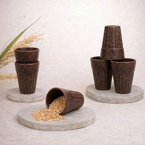 Image of Eco-Friendly Tea Cup Set of 6 | Kulhad Style Coffee & Tea Mugs | 140 ml Unbreakable, Stain-Free, Heat Resistant, Reusable, Microwave Safe | Rice Husk & Bamboo Fibre | Fibre Maximus