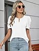 iWoo Tops & T-Shirts Womens Crew Neck Tops Short Sleeve T-Shirt Pleated Printed Gigot Sleeve Tunic Blouse Shirts White XL #3