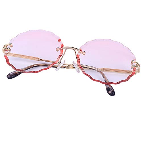 Shangyi New cut-edge sunglasses, wave rimless flower sunglasses For Women (Pink)4
