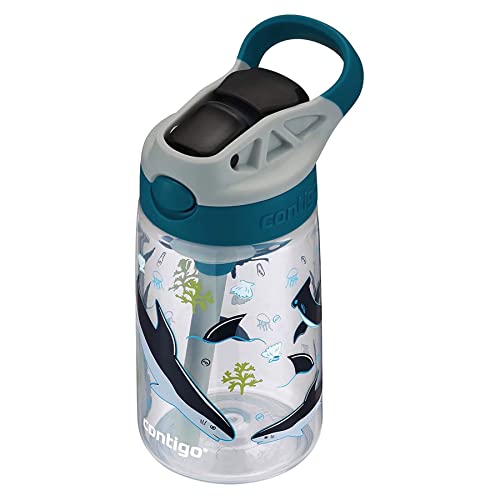 Image of Contigo Kids Straw Water Bottle with AUTOSPOUT Lid 14oz. White Sharks