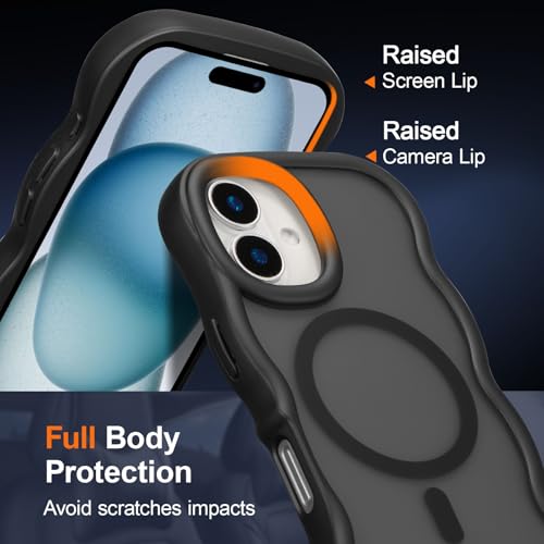UEEBAI Magnetic for iPhone 16 Case, Cute Cover Compatible with MagSafe, 2025 Transparent Clear Wave Design Wavy Frame Matte Phone Case, Black - Image 5