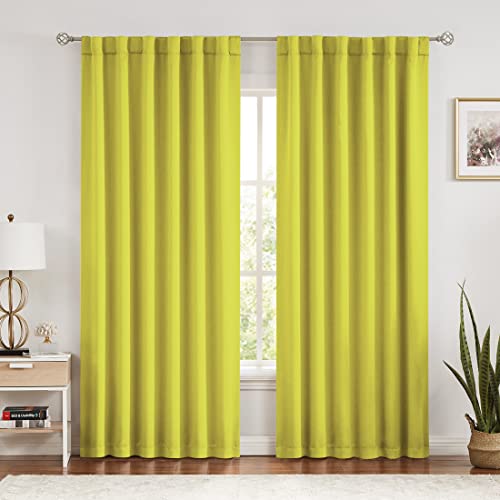 Yellow Blackout Curtains 84 Inches Long for Bedroom Living Room, Back Tab/Rod Pocket 52" Wide Window Treatments Set 2 Panels, Thermal Insulated Triple Weave Drapes